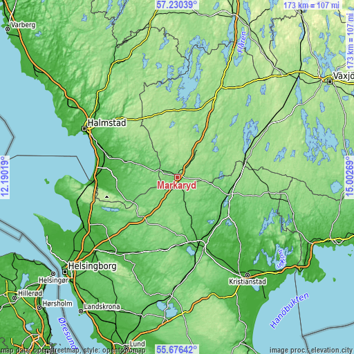 Topographic map of Markaryd