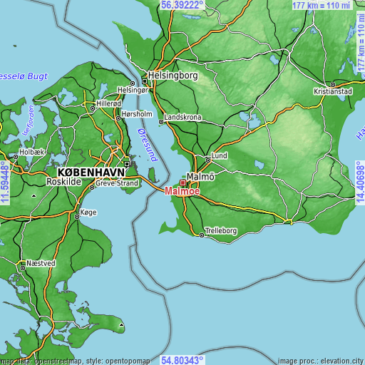 Topographic map of Malmö