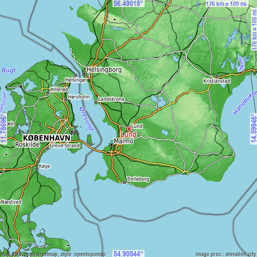 Topographic map of Lund