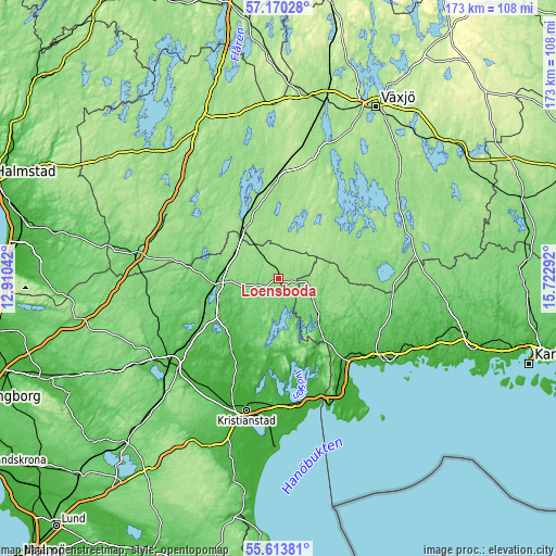 Topographic map of Lönsboda