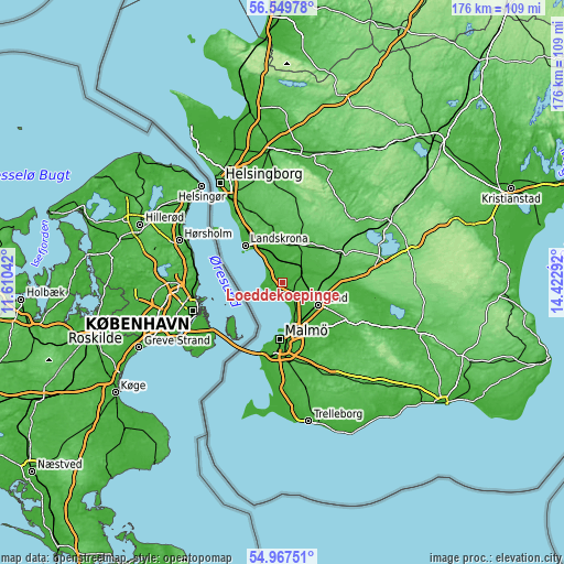 Topographic map of Löddeköpinge