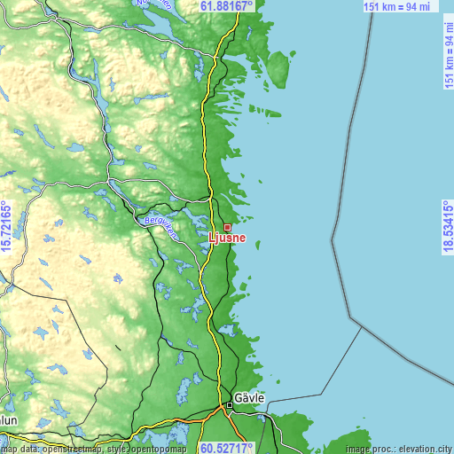 Topographic map of Ljusne
