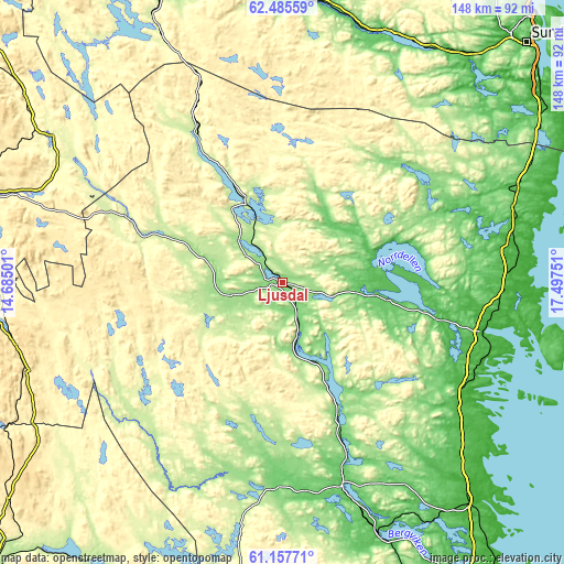 Topographic map of Ljusdal