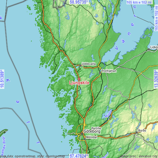 Topographic map of Ljungskile