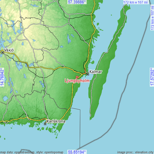 Topographic map of Ljungbyholm