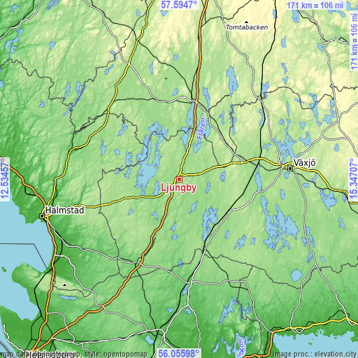 Topographic map of Ljungby