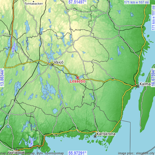 Topographic map of Lessebo