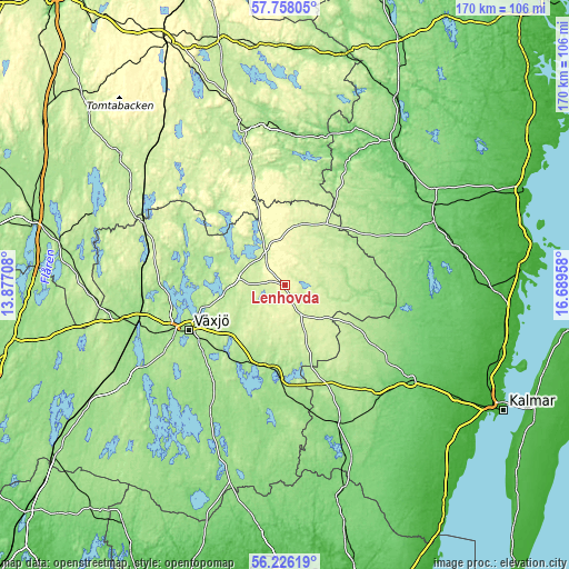 Topographic map of Lenhovda