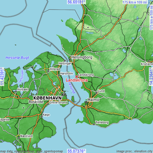 Topographic map of Landskrona