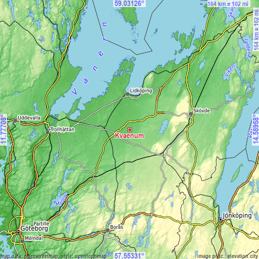 Topographic map of Kvänum
