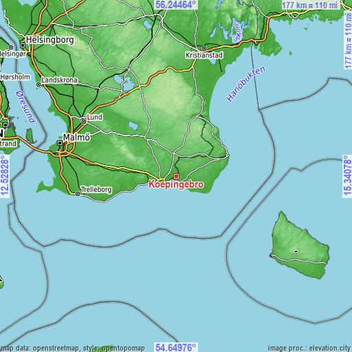 Topographic map of Köpingebro