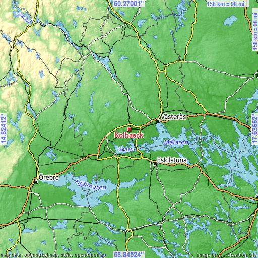 Topographic map of Kolbäck