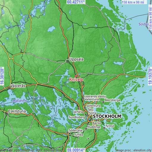 Topographic map of Knivsta