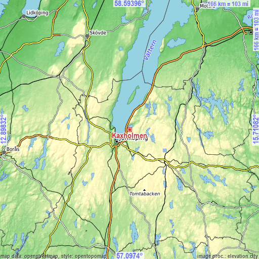 Topographic map of Kaxholmen