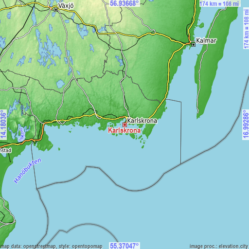 Topographic map of Karlskrona