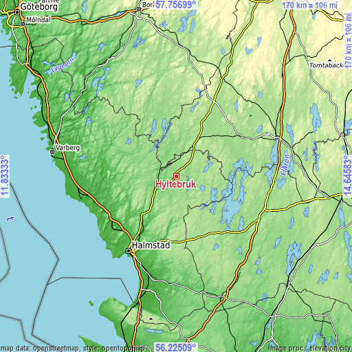 Topographic map of Hyltebruk