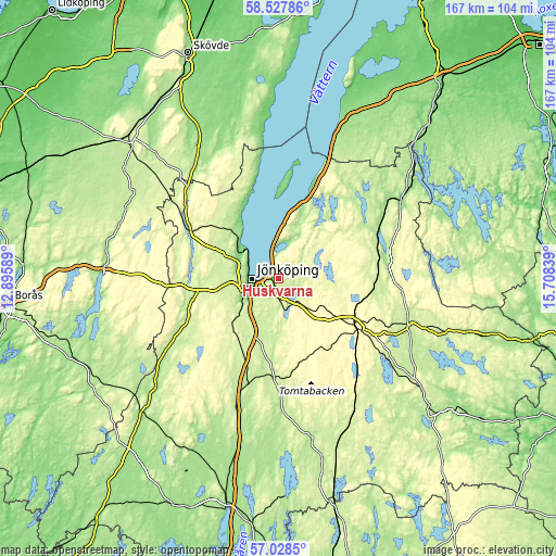 Topographic map of Huskvarna