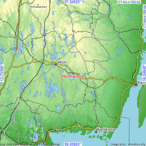 Topographic map of Hovmantorp