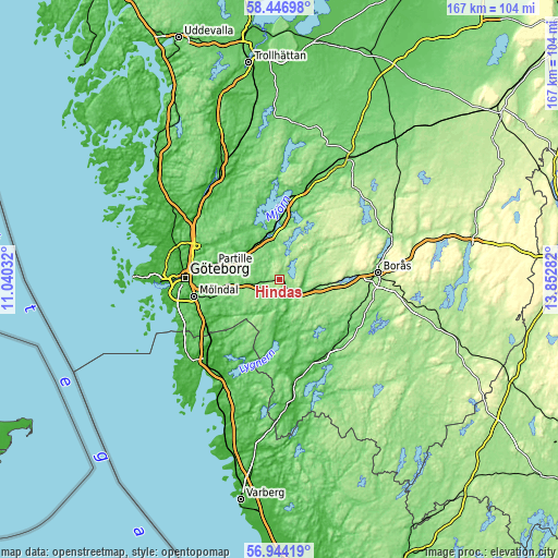 Topographic map of Hindås