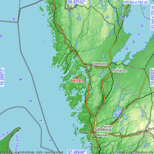 Topographic map of Henån