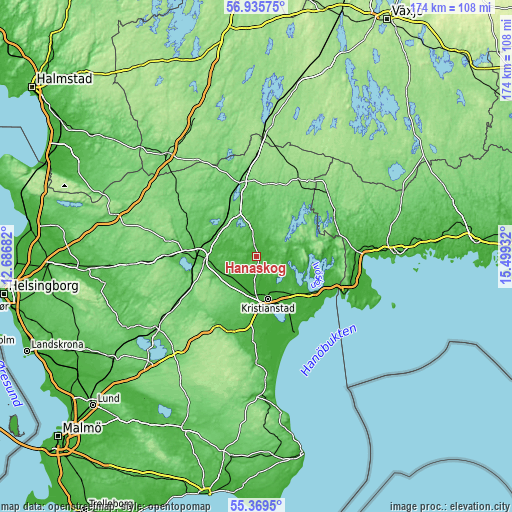 Topographic map of Hanaskog