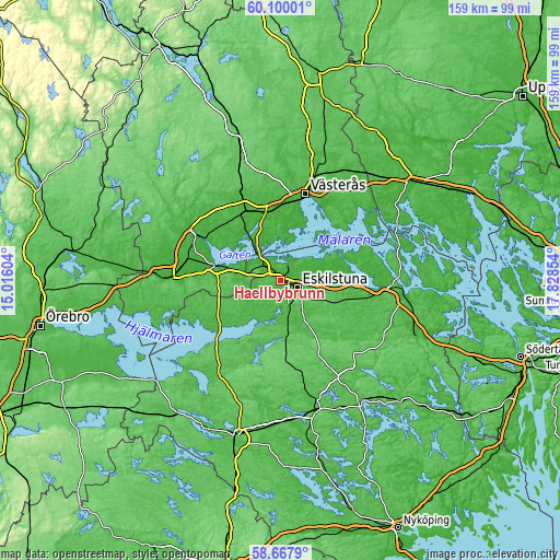 Topographic map of Hällbybrunn