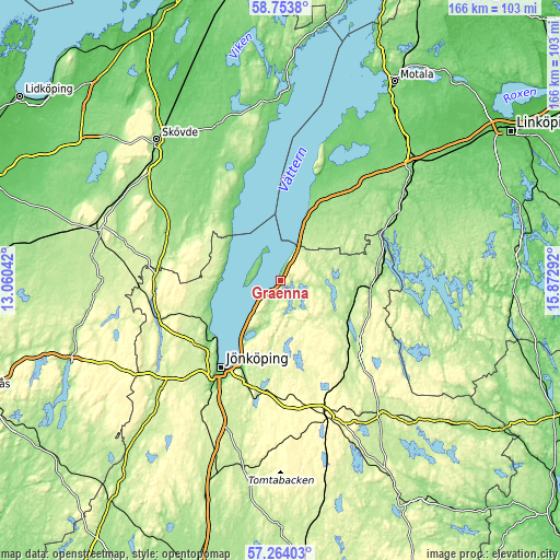 Topographic map of Gränna