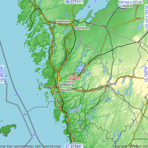 Topographic map of Gråbo