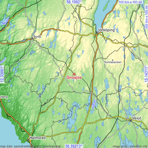 Topographic map of Gnosjö