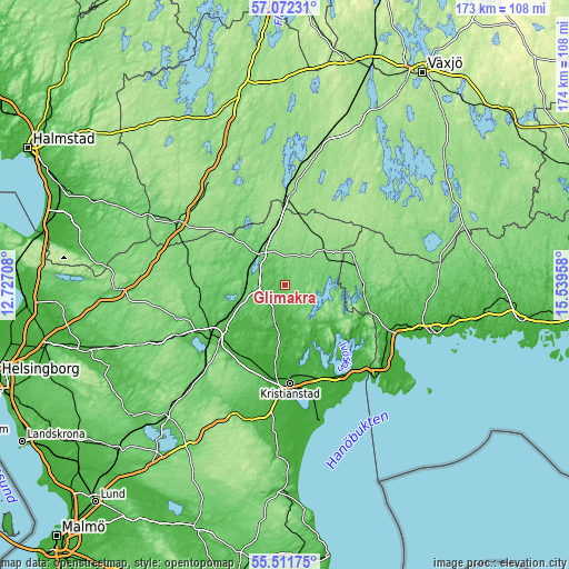 Topographic map of Glimåkra