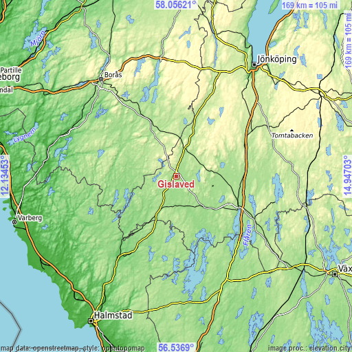 Topographic map of Gislaved