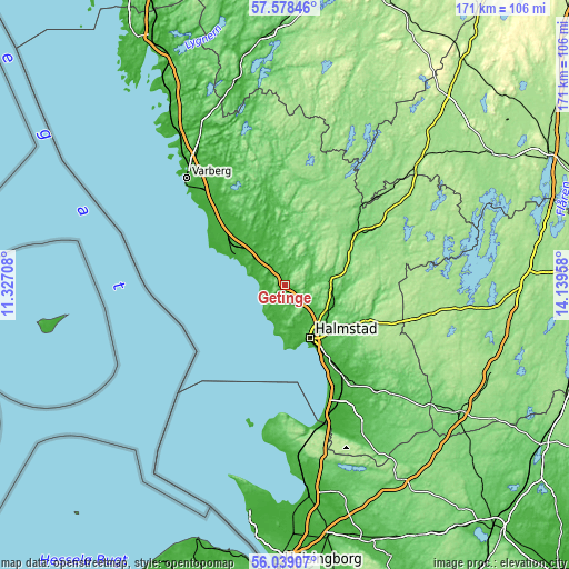 Topographic map of Getinge