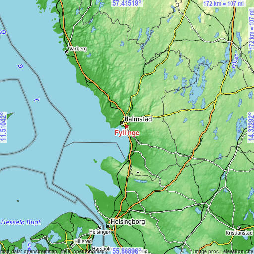 Topographic map of Fyllinge