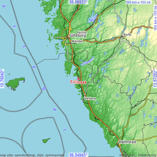 Topographic map of Frillesås