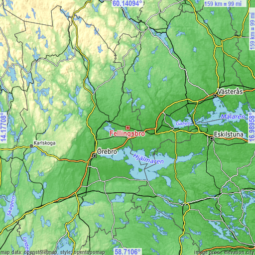 Topographic map of Fellingsbro