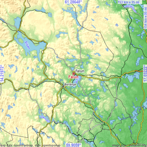 Topographic map of Falun