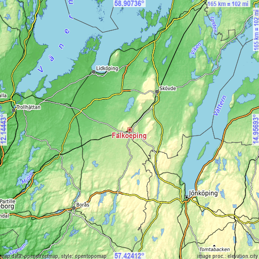 Topographic map of Falköping