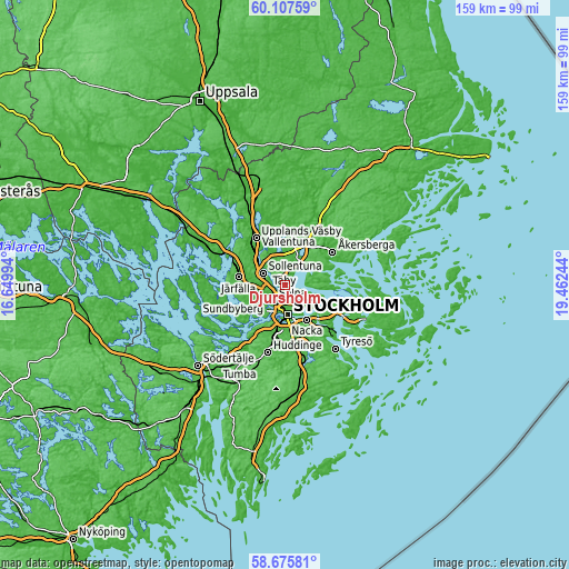 Topographic map of Djursholm