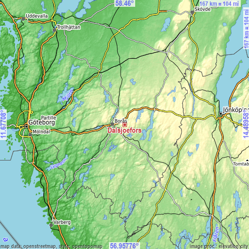 Topographic map of Dalsjöfors
