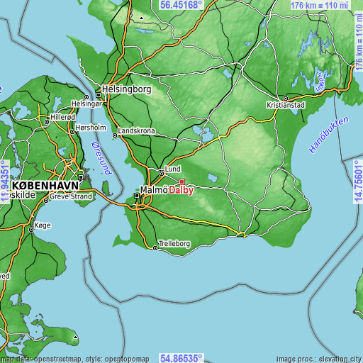 Topographic map of Dalby