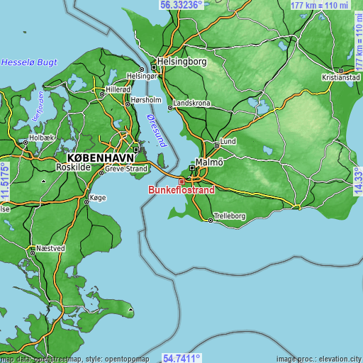 Topographic map of Bunkeflostrand