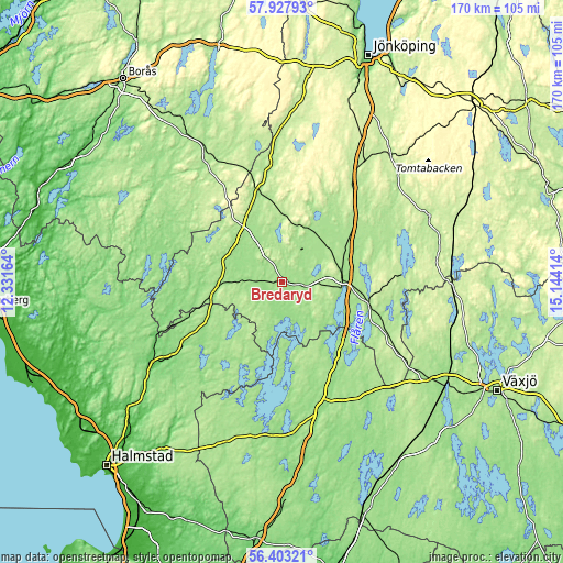 Topographic map of Bredaryd
