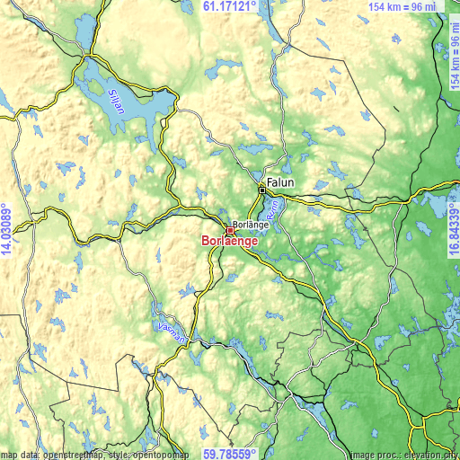 Topographic map of Borlänge