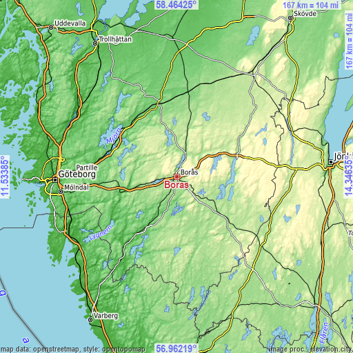 Topographic map of Borås