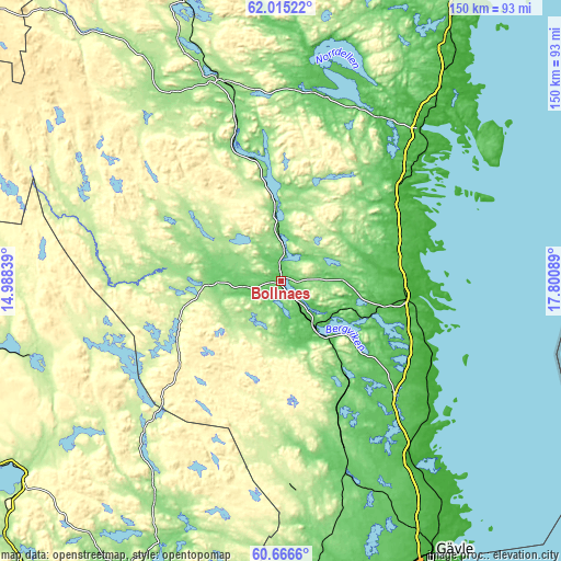 Topographic map of Bollnäs