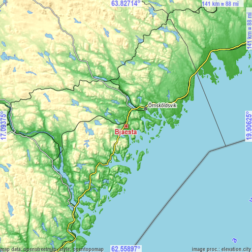 Topographic map of Bjästa