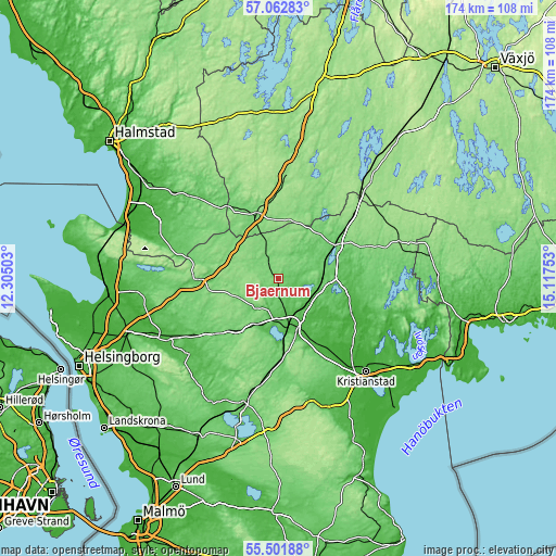 Topographic map of Bjärnum