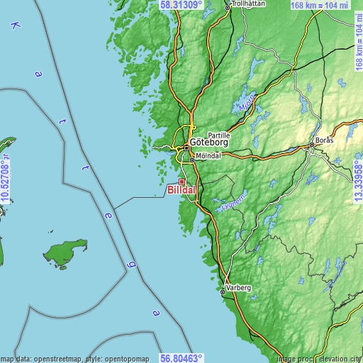 Topographic map of Billdal