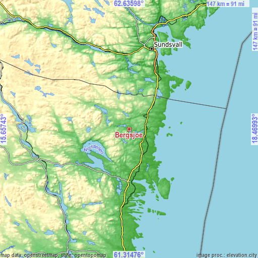 Topographic map of Bergsjö