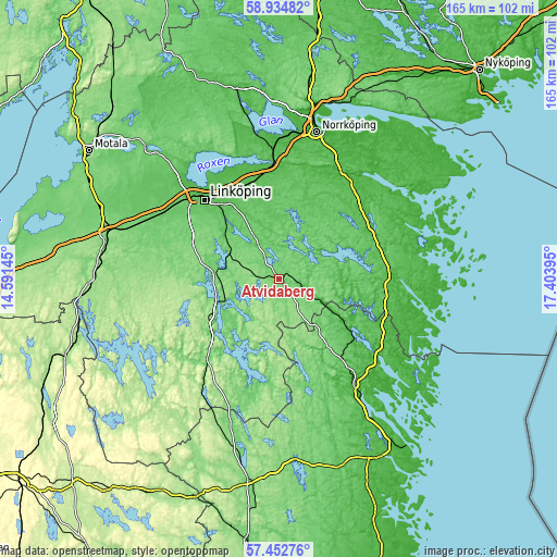 Topographic map of Åtvidaberg